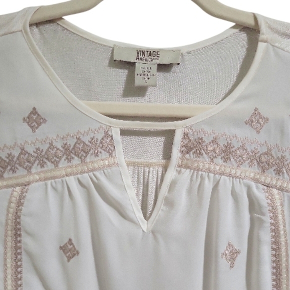 Vintage America Blues Embroidered Boho Peasant Top Bell Sleeves Size Sm Cream... - Picture 6 of 15